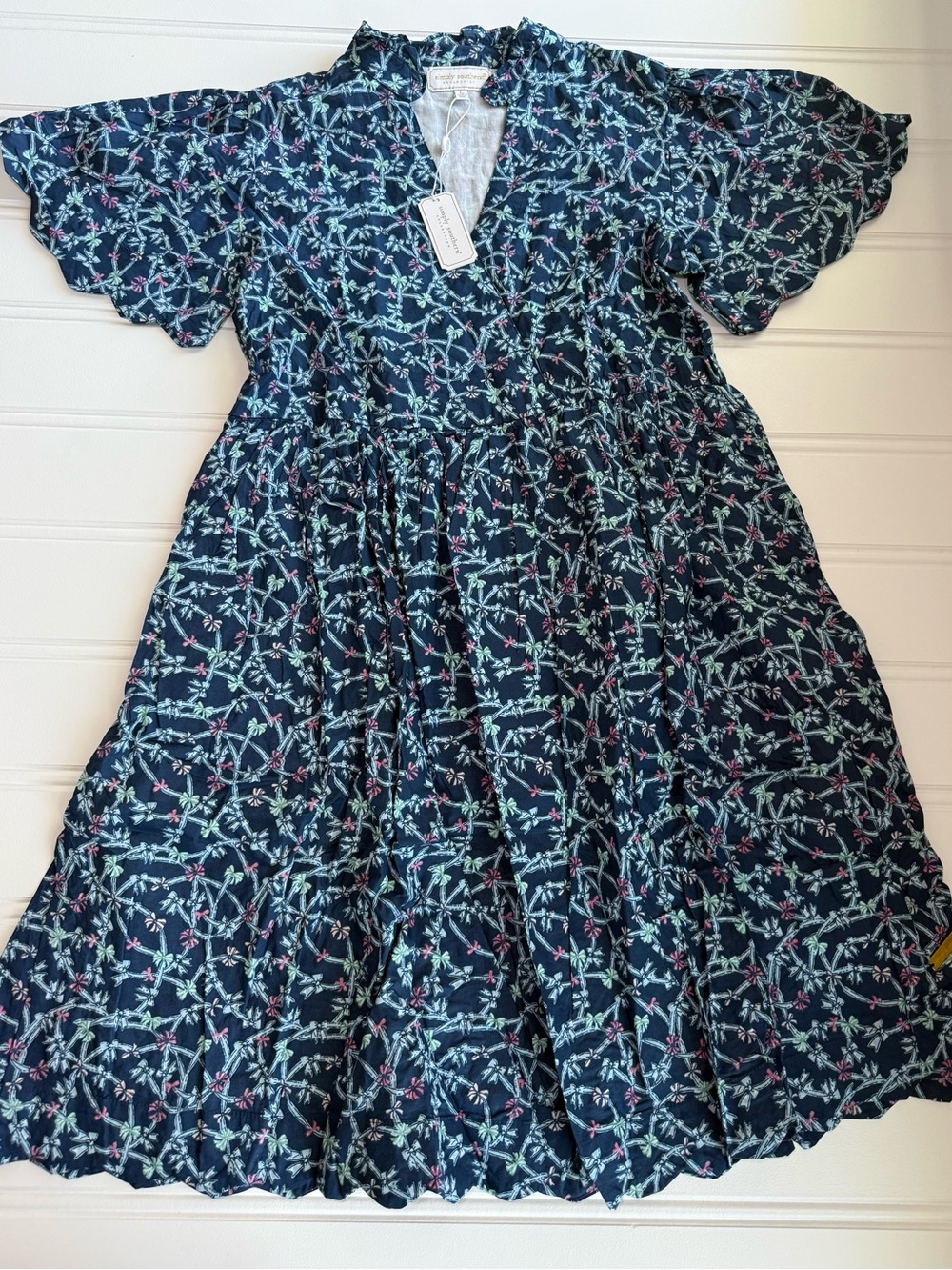 Simply Southern Allison Tiered Button-Up Dress Blue Ribbon Bow Large NEW 3012 - Picture 1 of 4